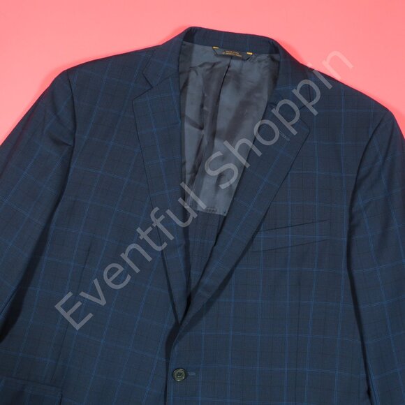 Brooks Brothers Blazer Mens 46L Blue Regent Wool Glen Plaid Jacket Sport Coat